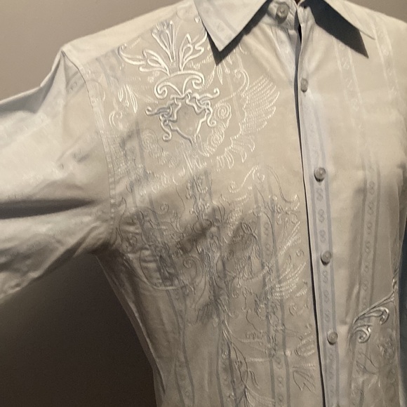 MEN’S FOR HIM UK London blue embroidered dress shirt. Size Medium. Never worn. - Picture 4 of 13